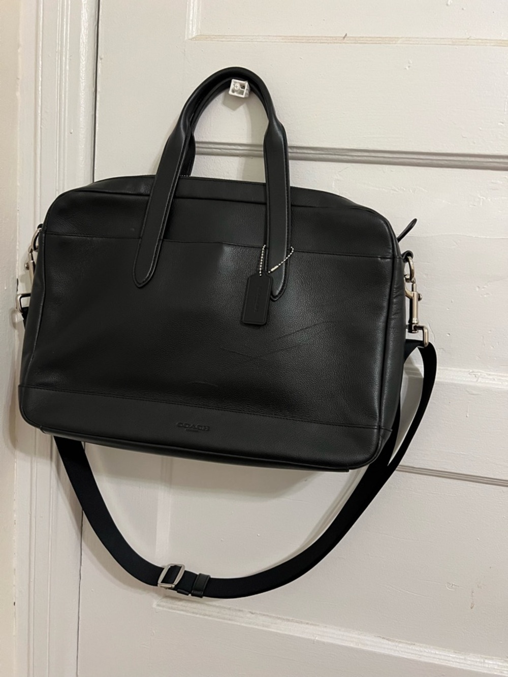 Coach Black Leather Laptop Brief with Shoulder Strap